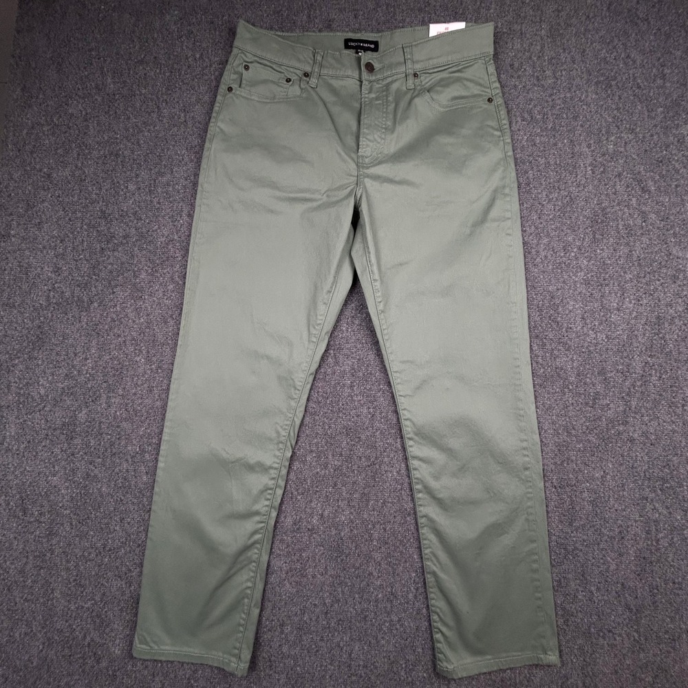 Lucky Brand 410 Athletic Straight Pants Mens 33x30 Olive Green Chino Stretch